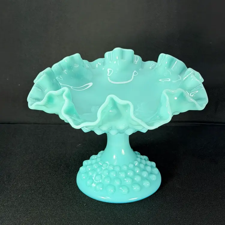 Fenton Pastel Turquoise Hobnail Compote