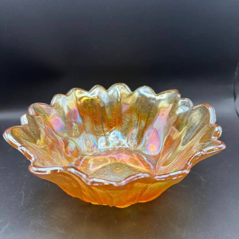 Indiana Glass Iridescent Amber Glass Sunflower Bowl - 7 In
