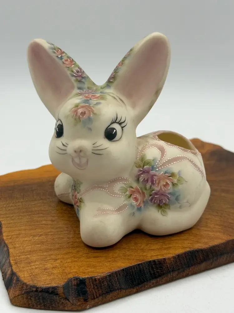 Hand Painted Bunny Holds Cottonballs