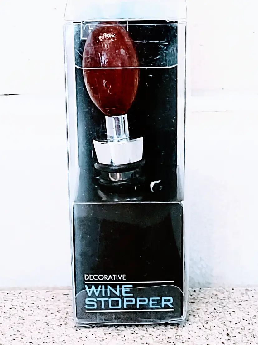 DECORATIVE BAR WEAR WOOD AND STAINLESS STEEL WINE BOTTLE STOPPER (NEW IN BOX)