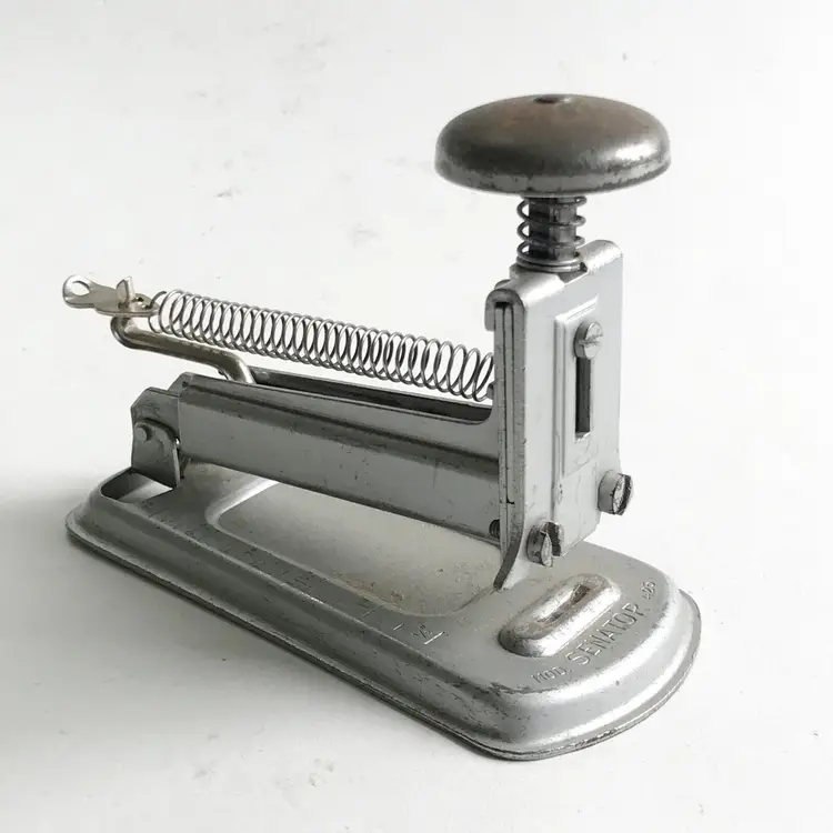 Vintage Silver Mod Senator 425 Metal Back Loading Exposed Spring Stapler