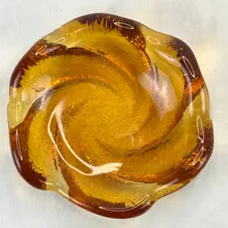 Vintage Fenton Amber Swirl Glass Dish MCM Retro Boho Decor