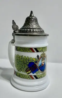 Vintage Mini BMF Bierseidel Milk Glass Beer Stein with Pewter Lid Made in West Germany