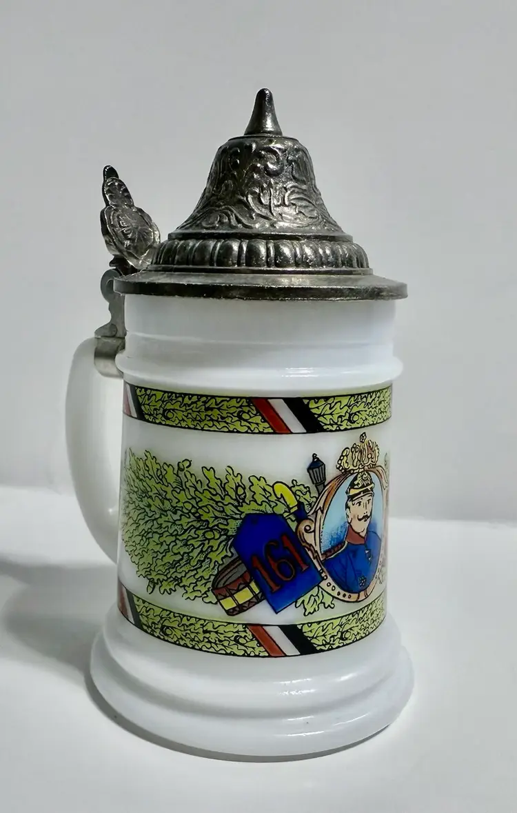 Vintage Mini BMF Bierseidel Milk Glass Beer Stein with Pewter Lid Made in West Germany