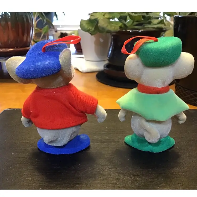 Disney McDonald’s 1980’s Rescuers Down Under Bernard & Miss Bianca Christmas Ornaments Flocked