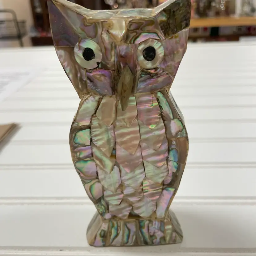 Vintage Abalone Owl Figurine