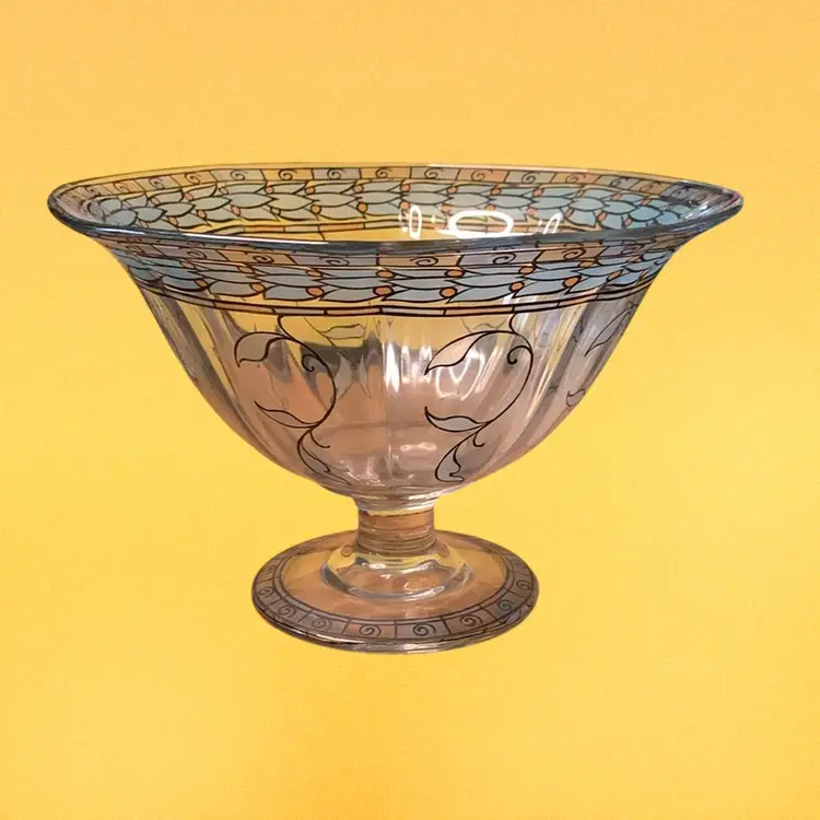06. 1930’s hand painted glass pedestal bowl