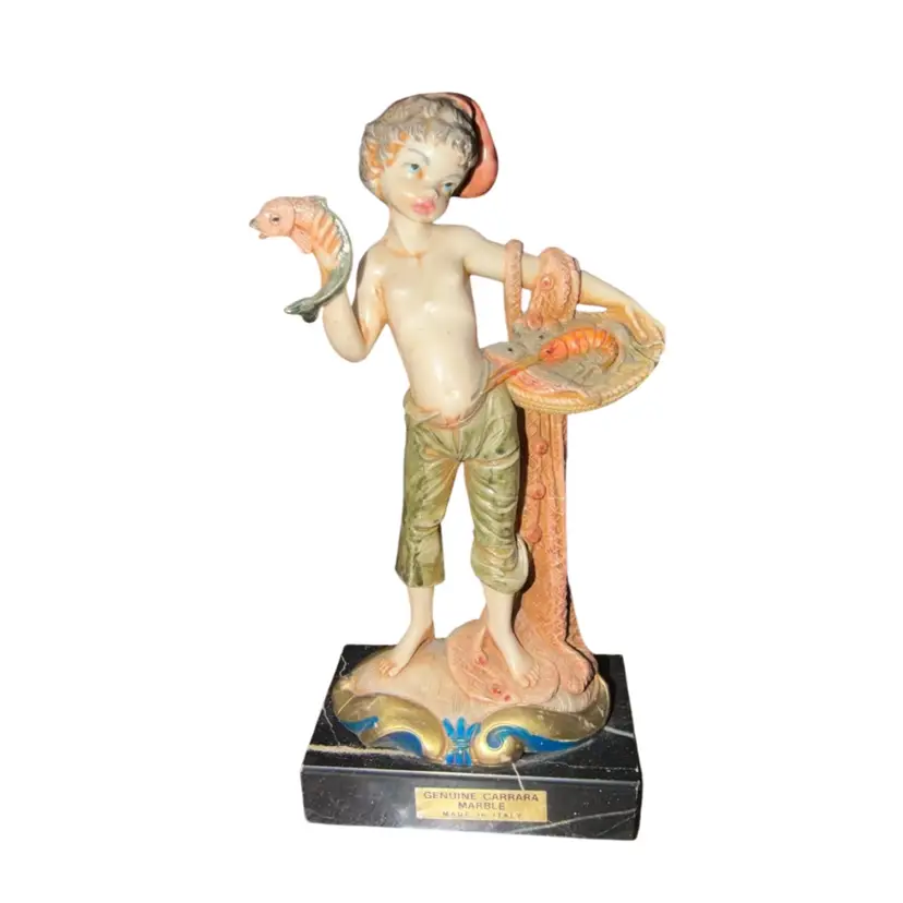 Vintage Fontanini Fisher Boy Figurine– Signed Simonetti, Carrara Marble Base