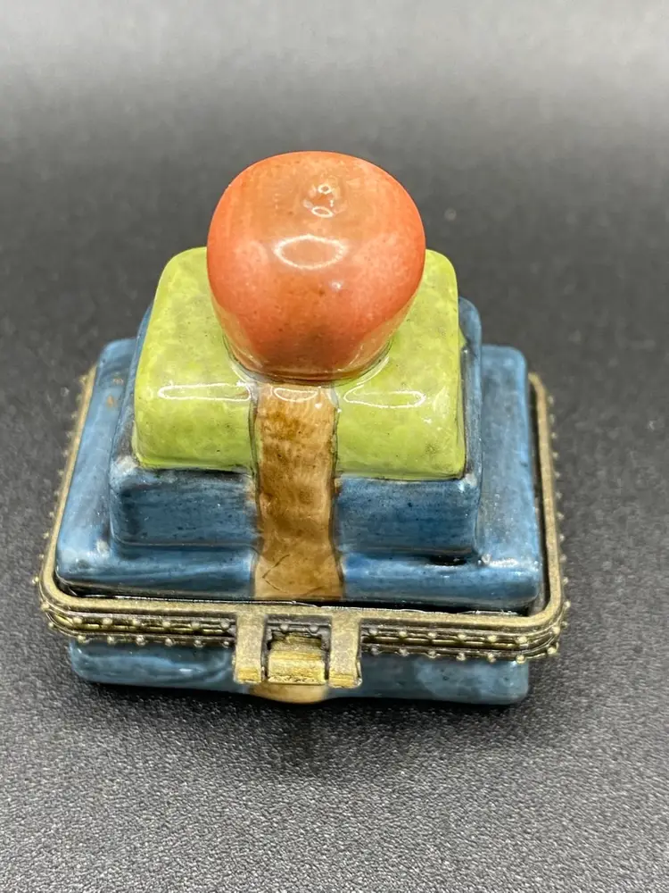 Vintage Porcelain Hand Painted Teacher Themed Trinket Box