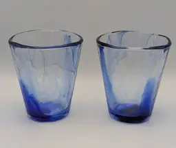 Bormioli Rocco Cobalt Blue Swirl Drinking Glasses Set of 2 Tumblers Italian 4"