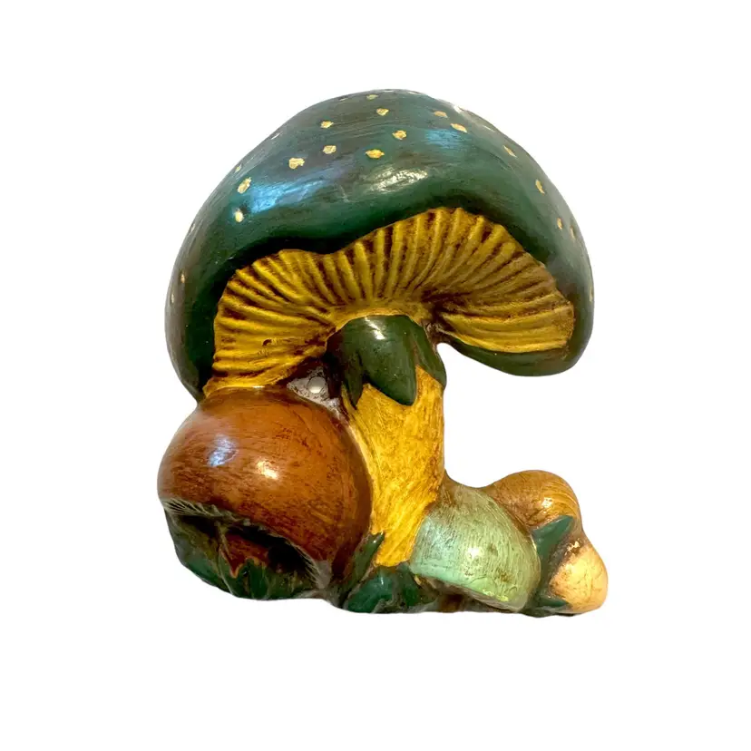Vintage Hand-Painted Mushroom Chalkware Wall Decor - Set of 2