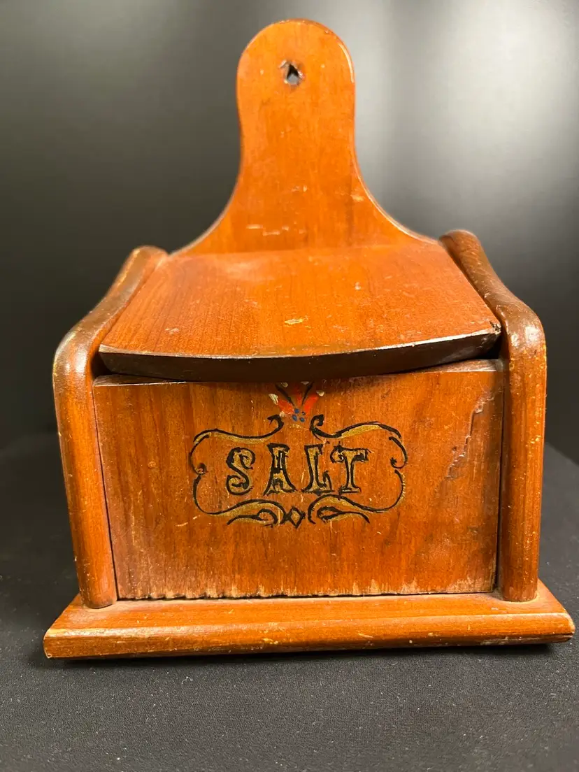 Vintage Primitive and Folk Art Hand Crafted & Hand Painted Wooden Salt Keeper-See Pictures for Painted Detail-Lot 53