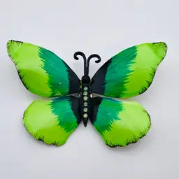 Vintage Mod Bright Green Enamel Uranium Rhinestone Butterfly Brooch