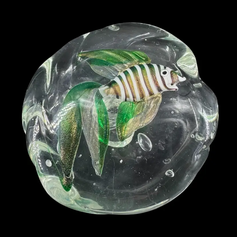 Murano Art Glass Green Fish Paperweight