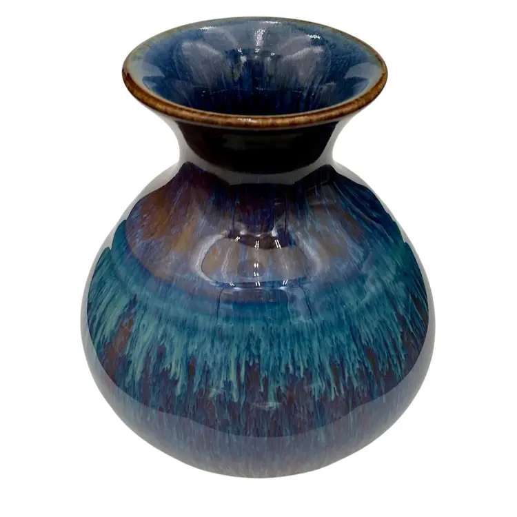 Signed Vintage Bill Campbell Studio Pottery Vase, 5.5”, Blue/Purple Drip Glaze
