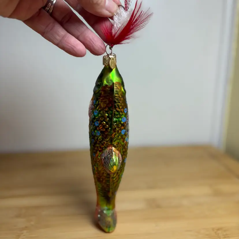 Dept 56 Rainbow Trout Fly Fishing Lure Blown Glass Christmas Ornament Vintage