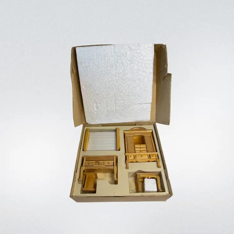 Miniature Wooden Doll House Furniture 5 Piece Bedroom Furniture Functional Drawers 
Set Missing Two Chairs READ