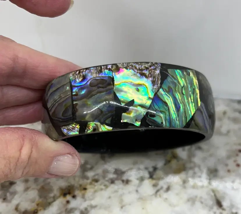 Vintage Genuine Paua Shell Bangle Bracelet, New Zealand