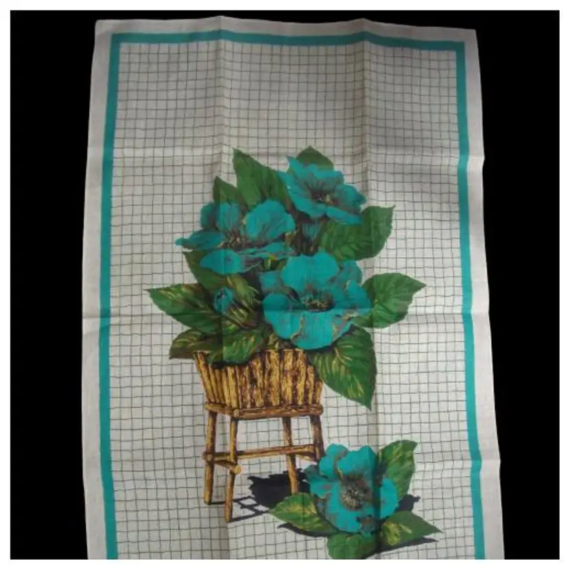Vintage Blackstaff Teal/Green Floral Irish Kitchen Towel