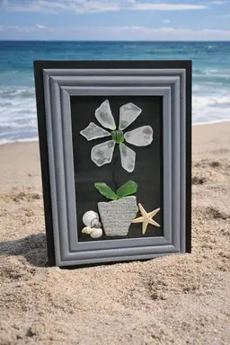 Authentic Sea Glass Art Flower with Shells/Starfish Handmade