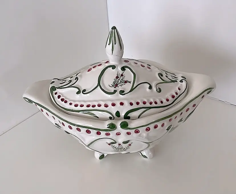 Portuguese Pottery for RCCL, hand painted, footed tureen with lid. Very nice!