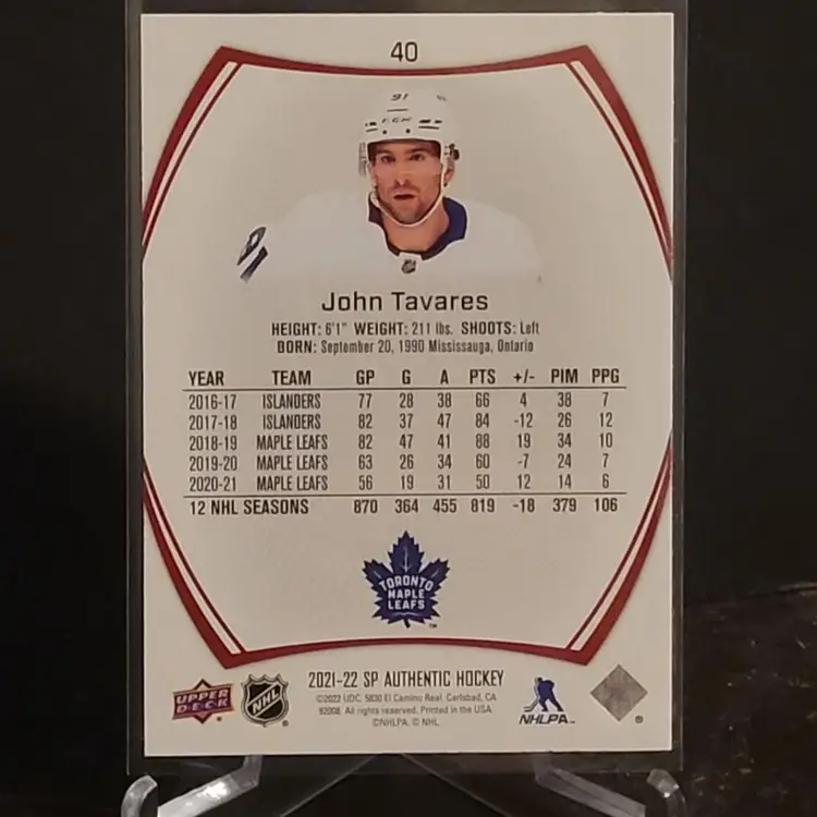 2021-22 SP Authentic Limited Red #40 John Tavares - Toronto Maple Leafs