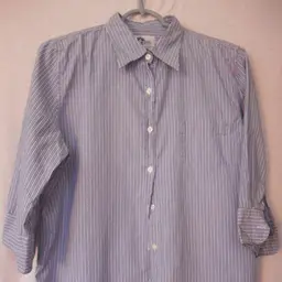 Blue / White Striped Size L button front top blouse Arizona Jean Company 3/4 sleeves