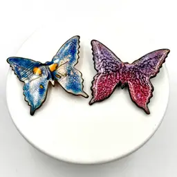 Enamel On Metal Pair Of 2 Butterfly Brooches