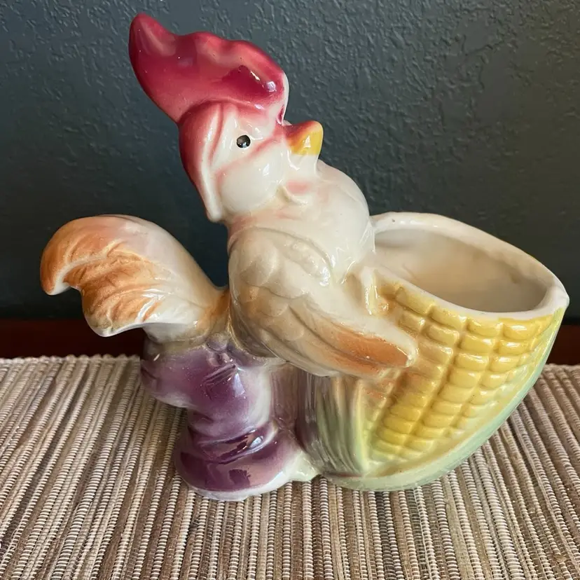 Royal Copley Vintage 50's Rooster & Corn Planter
