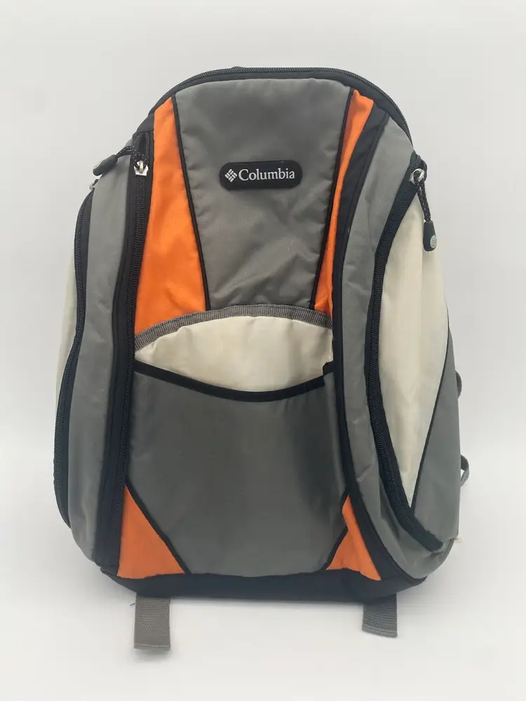 Columbia Gray & Orange Trekster Diaper Bag Backpack - Stroller Tabs - 14.5x7x12