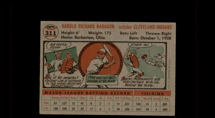 1956 Topps #311 Hal Naragon - (pk-tl2) - Cleveland Indians