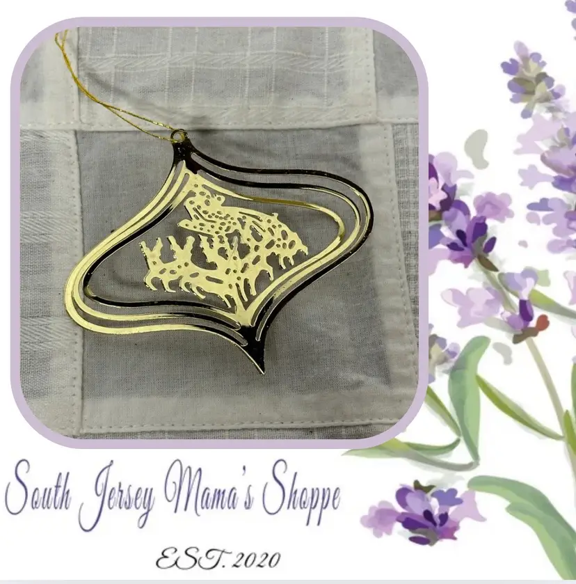 Vintage Gold Tone Metal Santa And Reindeer Ornament