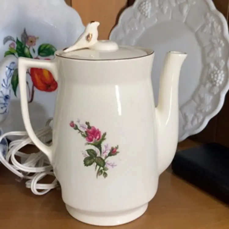 vintage electric teapot rose motif