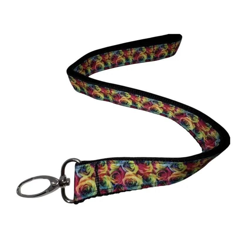 Keychain Lanyard Key Holder Tye Dye Colorful Flowers NEW Handmade 19.5”