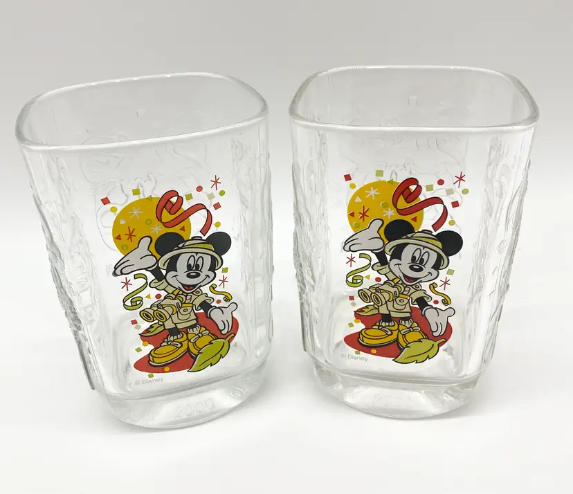 Lot Of 2 Disney McDonald's 2000 Celebration Glasses Animal Kingdom Magic Kingdom