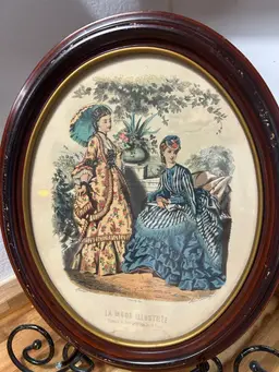 Set Of 2 Oval Framed 19th Century Fashion Magazine