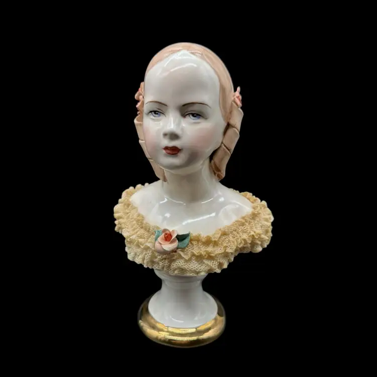 Vintage California Dresden Girl With Curls Bust, Avis Wright, 7-3/4" Jeannie