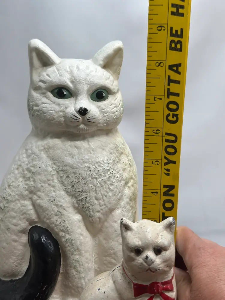 Vintage 2 Cast Iron Cat Kitten Feline with Black Tail Doorstop Bookend Bank