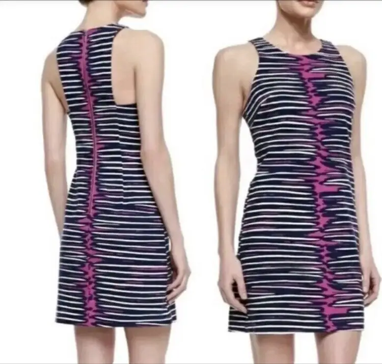 TRINA TURK Dress Shift Sleeveless Loma Stripe - Pink Blue White