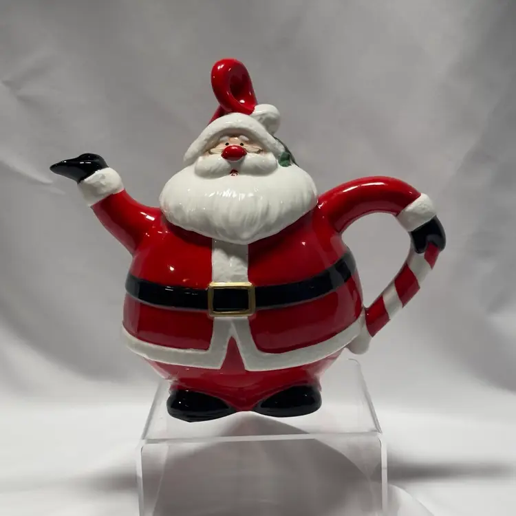 #124 OCI Omnibus, Christmas Santa Red And White Tea Pot 48oz 9”