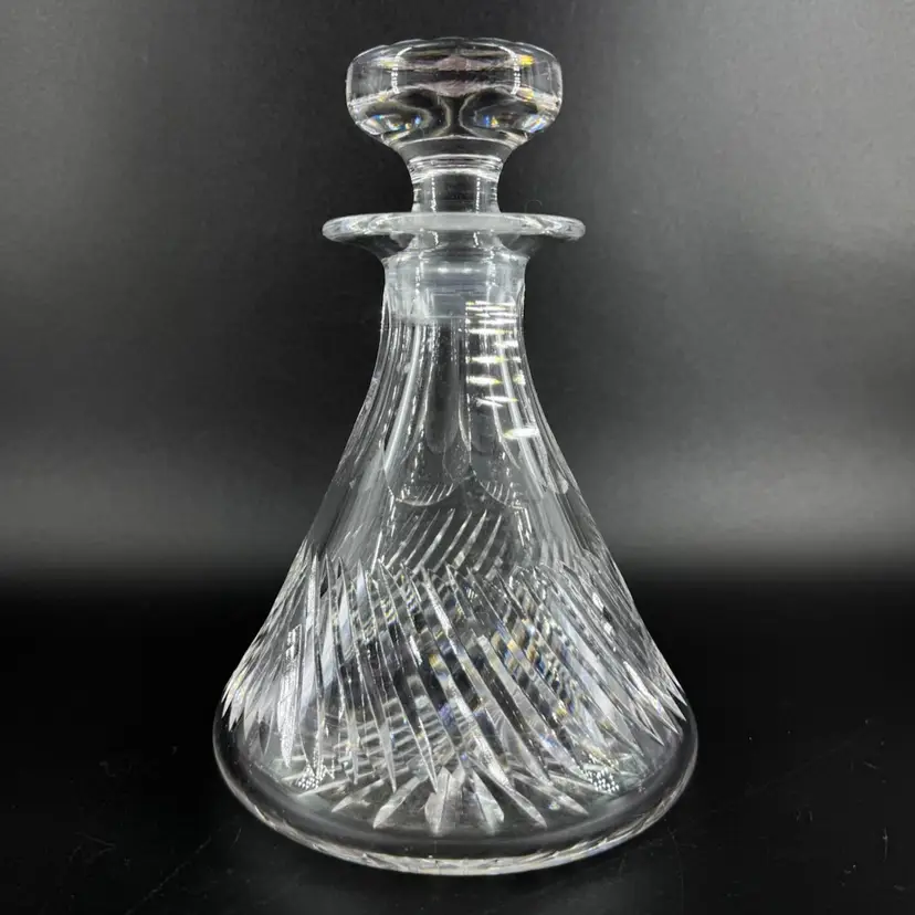 Vintage Clear Crystal Etched Decanter Signed Tudor England