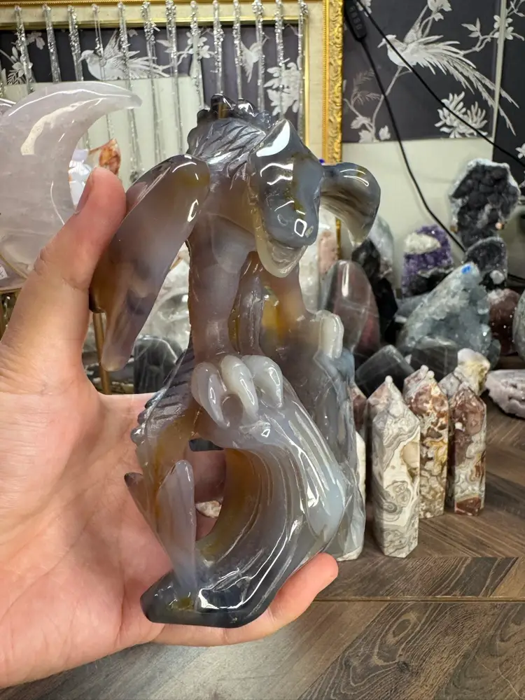 Hand Carved Agate Dragon With Amazing Details