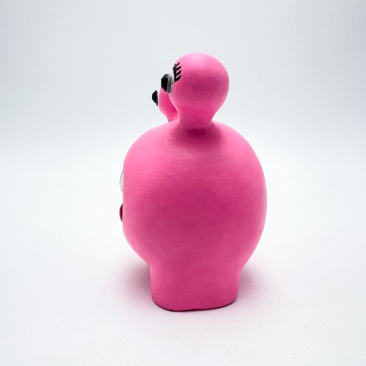 "Boobie" Ceramic Alien Figurine Hand Painted Pink Signed 4.25"H 3"W
