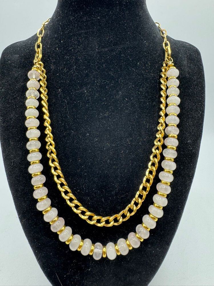Victoria Emerson Natural Quartz And Gold Tone Toggle Necklace 18”