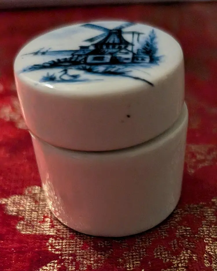 Vintage Crown West Delft Blue Dutch Windmill Fine Porcelain Trinket Box