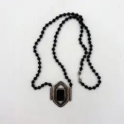Vivian Ferraz Jet Black Rutilated Quartz & Sterling Silver Necklace Art Deco