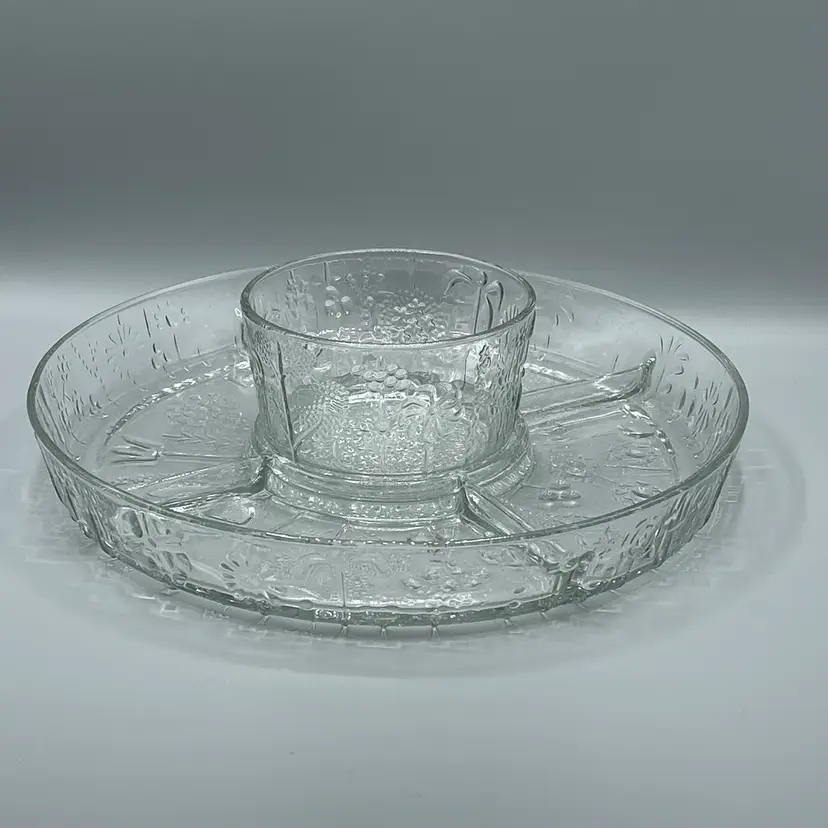 Nuutajarvi Iittala FINLAND Clear Glass FLORA 2 Piece Chip & Dip / Veggie Server by OIVA TOIKKA