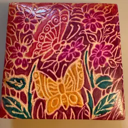 Vintage Butterflies Hand Tooled Leather Snap Close Square Coin Purse 2.5”x 2.5”