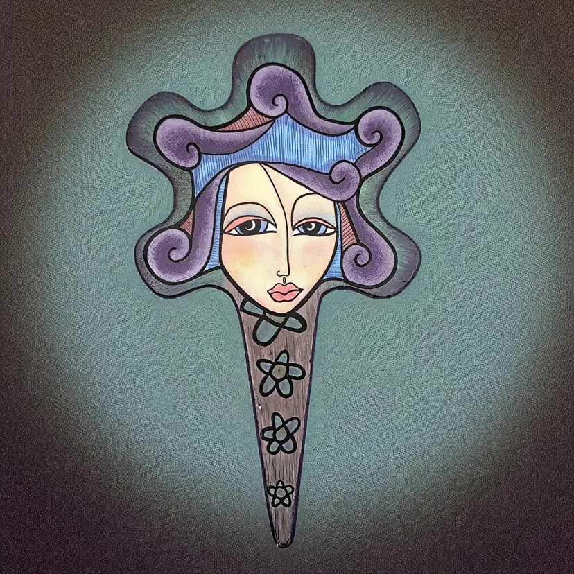 Kimberly Willcox For Silvestri Hand Mirror Stylized Woman's Face Purple Green