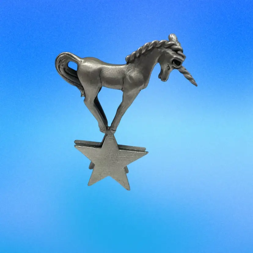 Vtg 1982 Spoontiques 3.5” Pewter Unicorn Standing on Star PP 533